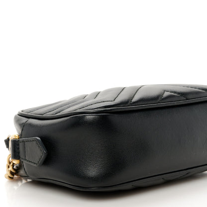 Gucci Calfskin Matelasse Mini GG Marmont Chain Shoulder Bag Black 10 of 12