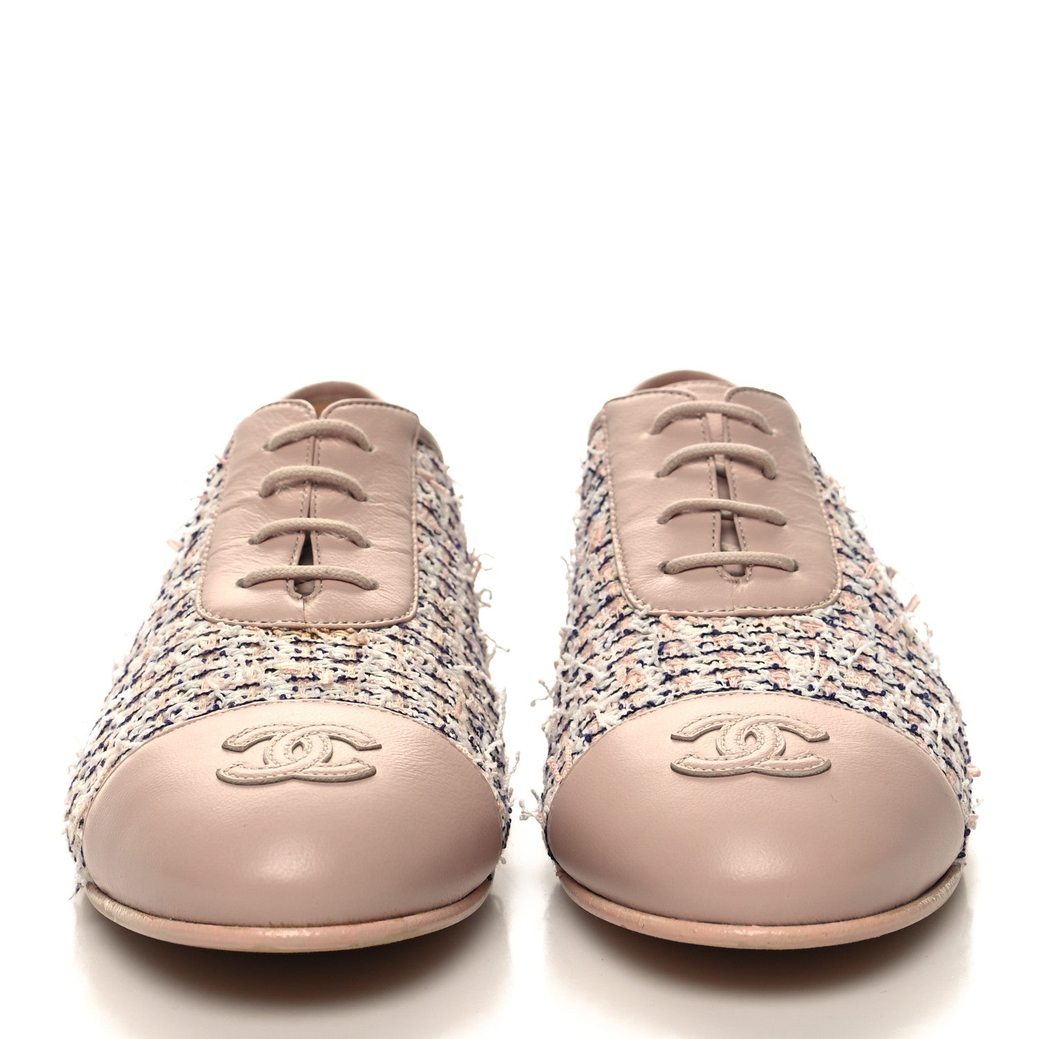 Chanel Tweed Cap Toe CC Lace Up Oxford 36.5 Pink 2 of 10