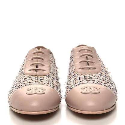 Chanel Tweed Cap Toe CC Lace Up Oxford 36.5 Pink 2 of 10