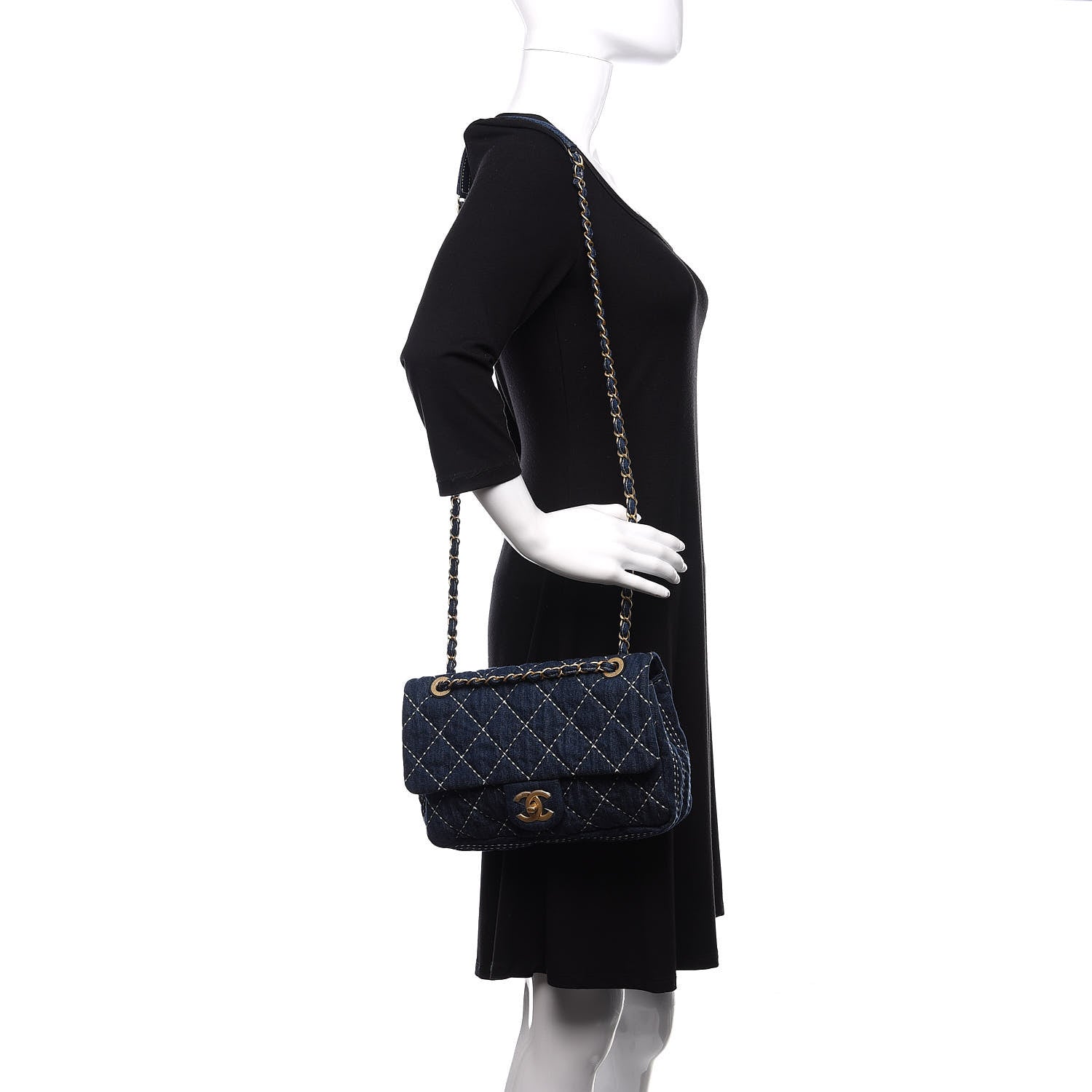 Chanel Denim Quilted Medium Denim Trip Single Flap Blue 3 of 12