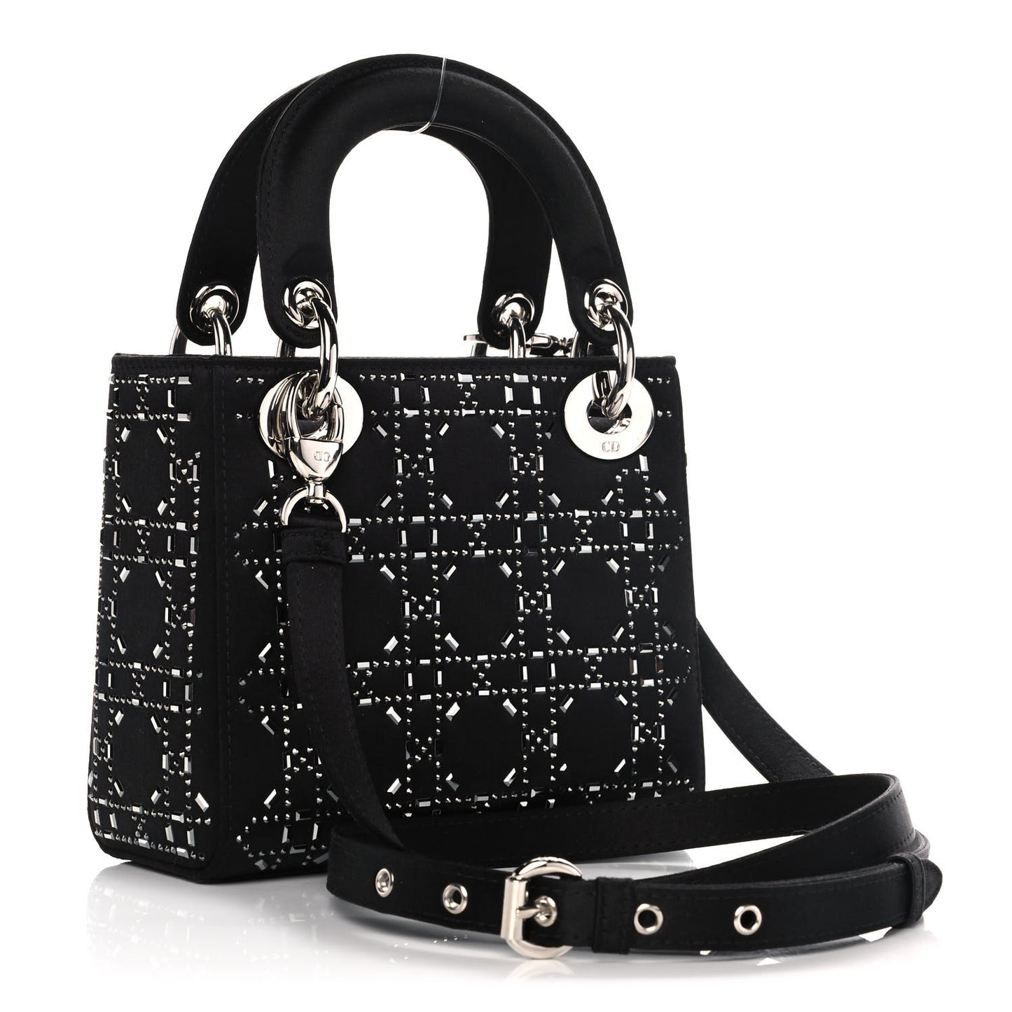 Satin Crystal Cannage Mini Lady Dior Black
