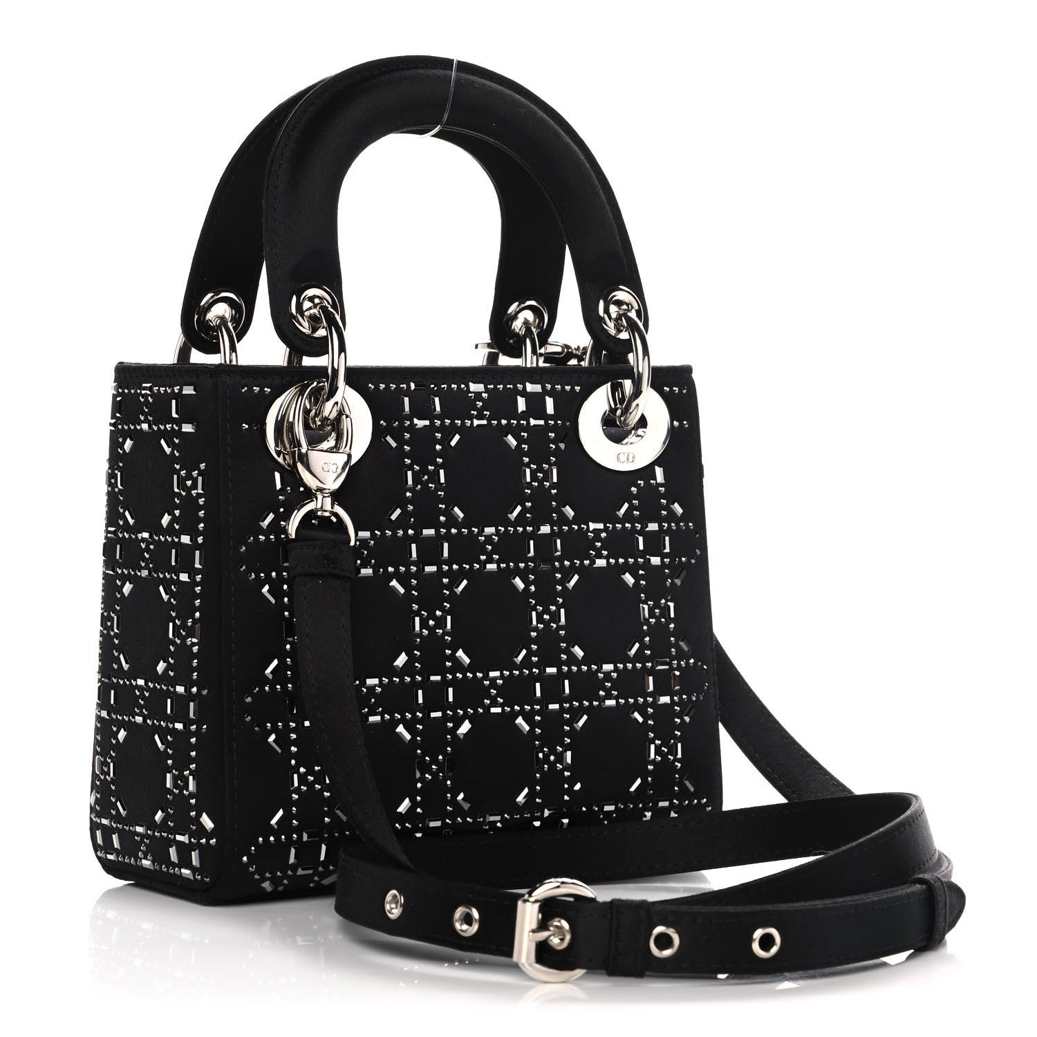 Christian Dior Satin Crystal Cannage Mini Lady Dior Black 2 of 10