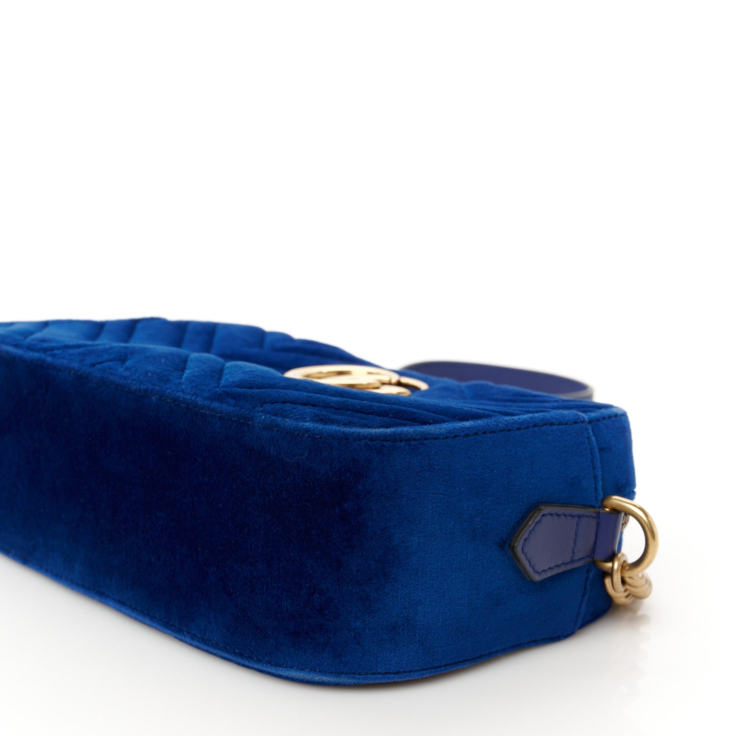 Velvet Matelasse Small GG Marmont Chain Shoulder Bag Cobalt