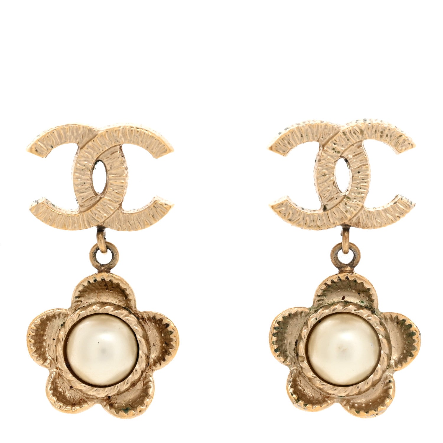 Chanel Pearl CC Flower Drop Earrings Gold 1 of 4