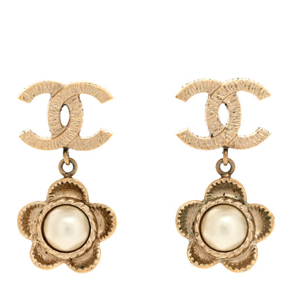 Chanel Pearl CC Flower Drop Earrings Gold 1 of 4