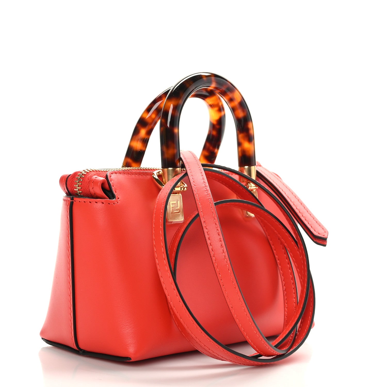 Fendi Vitello King Plexiglass Logo Embossed Mini By The Way Top Handle Boston Bag Papavero 3 of 9