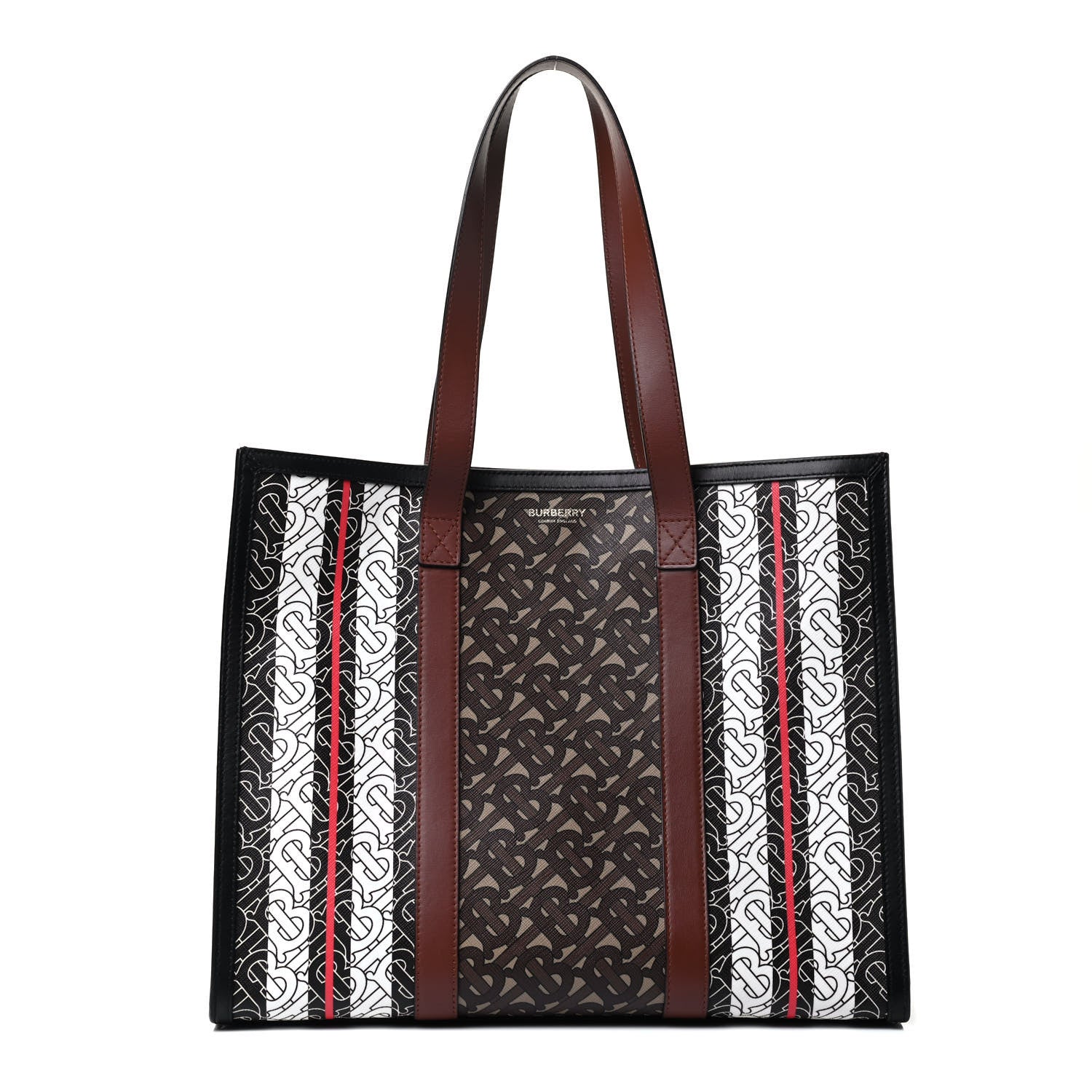 Burberry E-Canvas Monogram Stripe Book Tote Bridle Brown 1 of 4