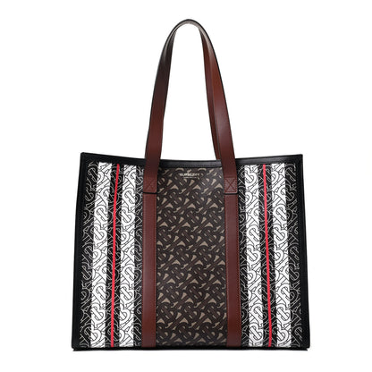 Burberry E-Canvas Monogram Stripe Book Tote Bridle Brown 1 of 4