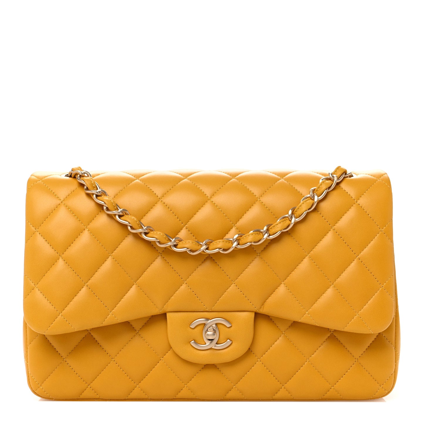 Lambskin Quilted Jumbo Double Flap Yellow