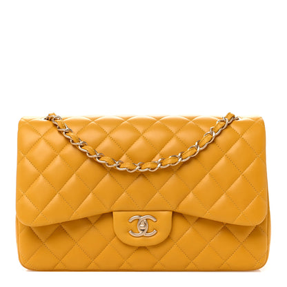 Chanel Lambskin Quilted Jumbo Double Flap Yellow 1 of 10