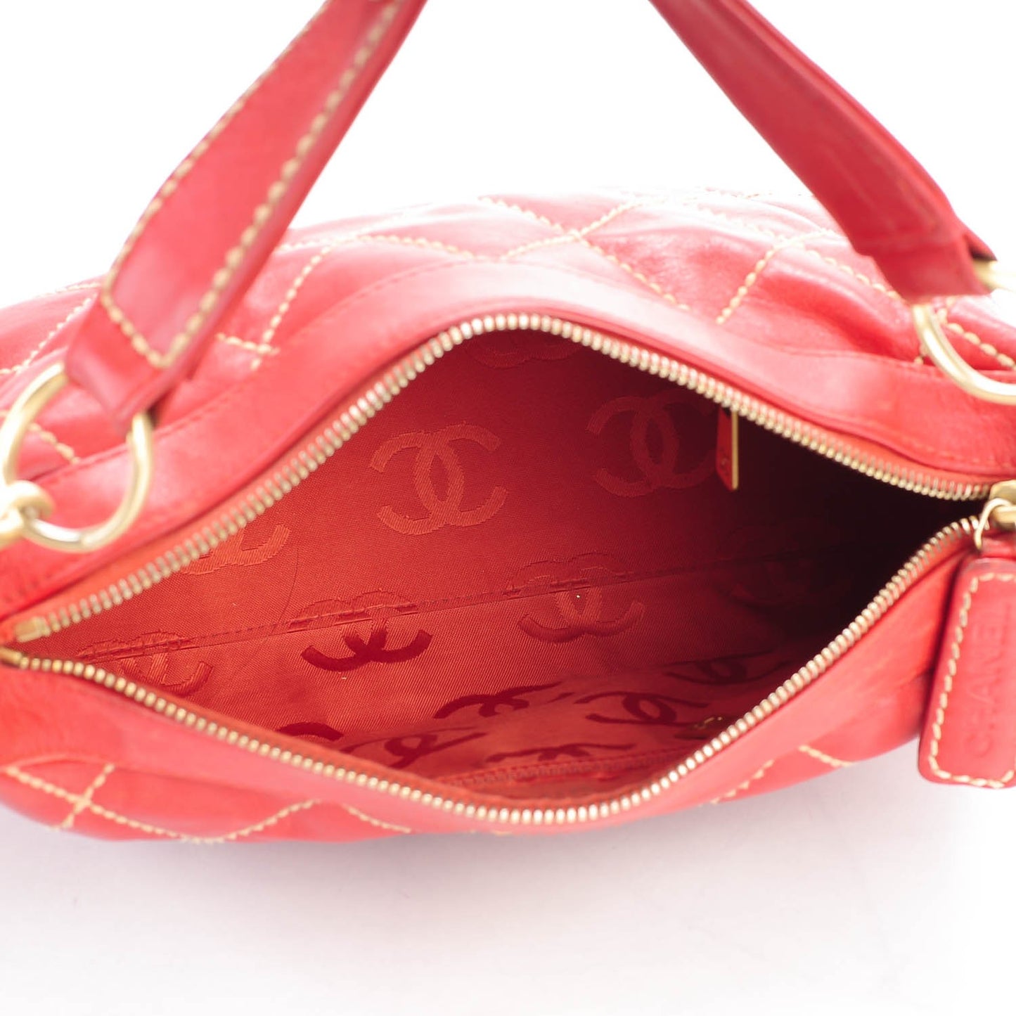Calfskin Quilted Surpique Hobo Red