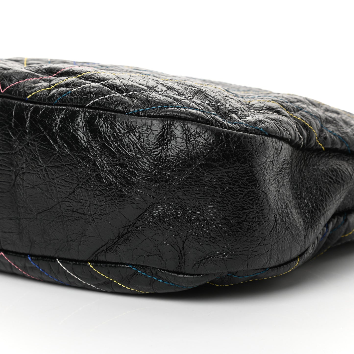 Glazed Calfskin Chevron Stitched Large 31 Shopping Bag Black