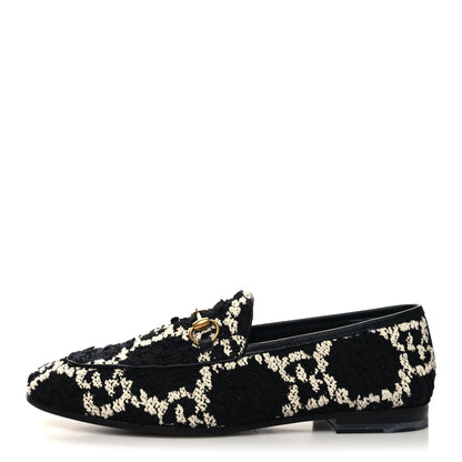 Gucci Tweed GG Monogram Horsebit Womens Jordaan Loafers 37.5 Black Natural 1 of 9