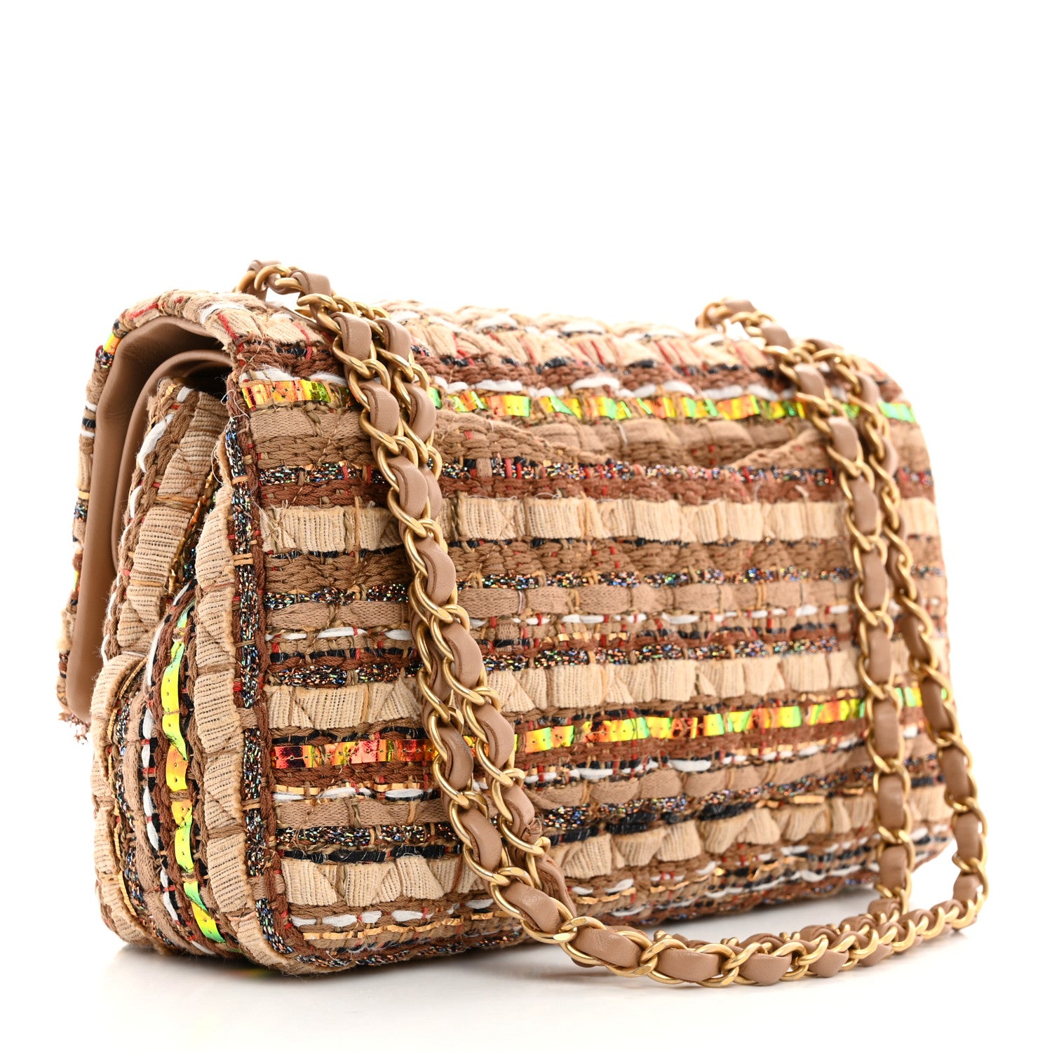 Chanel Iridescent Tweed Lambskin Medium Double Flap Dark Beige 2 of 10