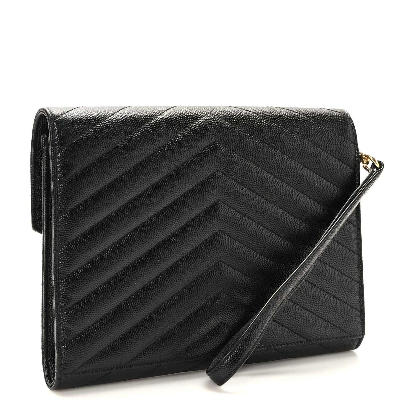Grain De Poudre Matelasse Chevron Monogram Envelope Clutch Black