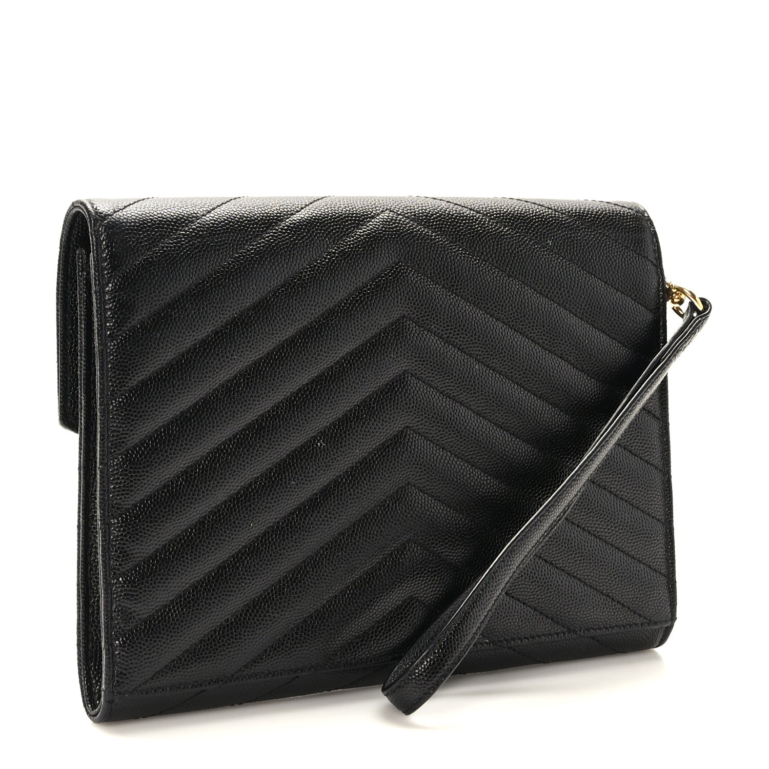 Saint Laurent Grain De Poudre Matelasse Chevron Monogram Envelope Clutch Black 2 of 8