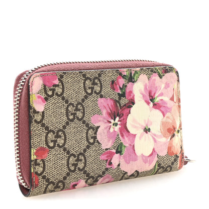 Gucci GG Supreme Monogram Blooms Zip Around Card Case Wallet Beige Multicolor Dry Rose 6 of 14
