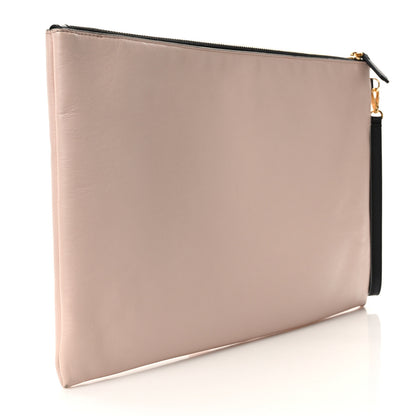 Fendi Vitello Fluffy Grace Logo Embossed Large Flat Pouch Rosa Quarzo Black 3 of 13