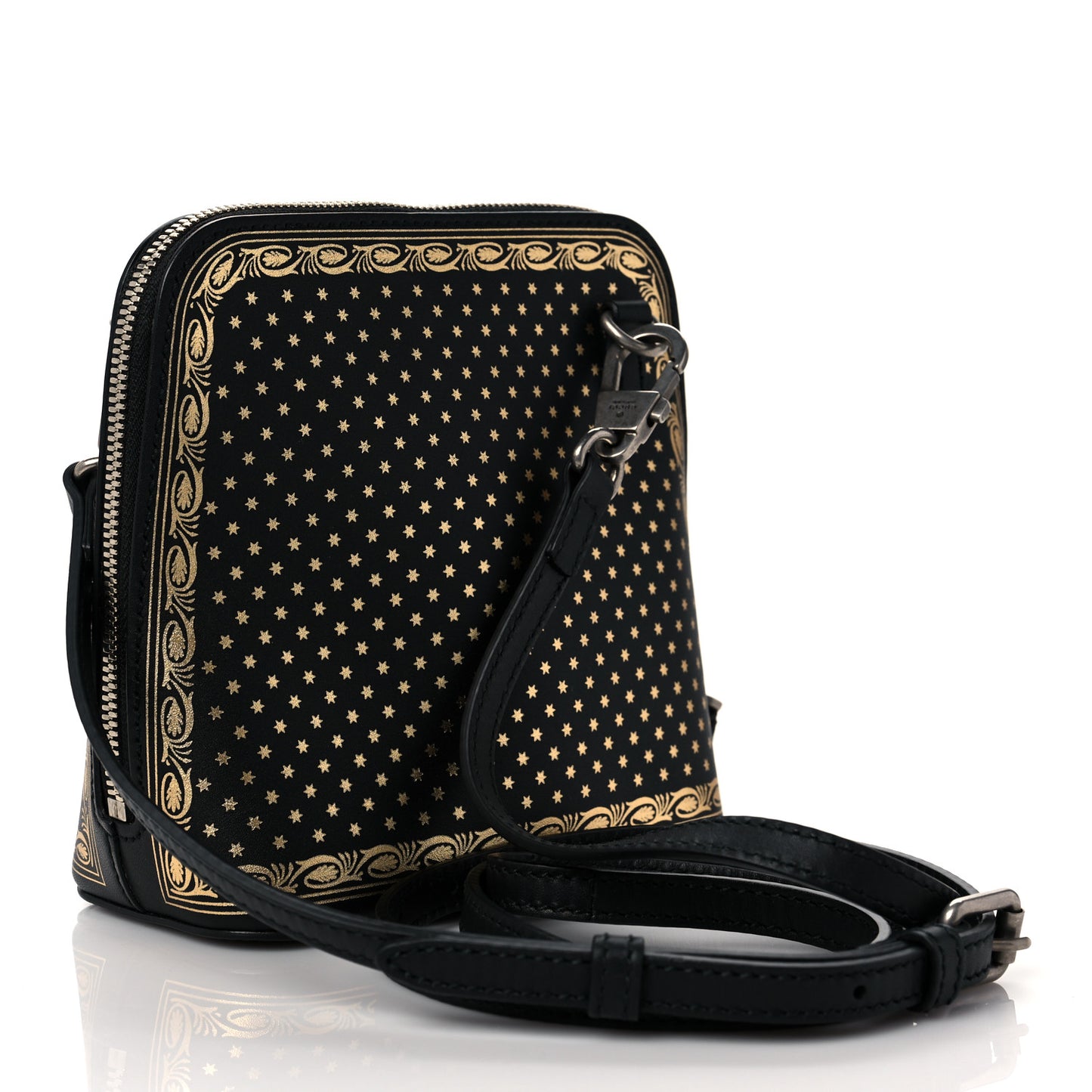 X SEGA Calfskin GUCCY Stars Mini Dome Shoulder Bag Black Gold