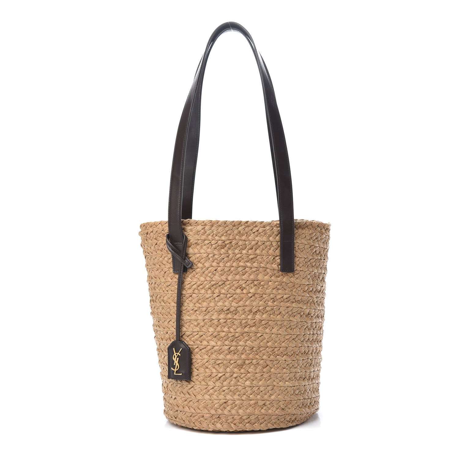 Saint Laurent Raffia Calfskin Small Panier Tote Naturale Nut 1 of 10