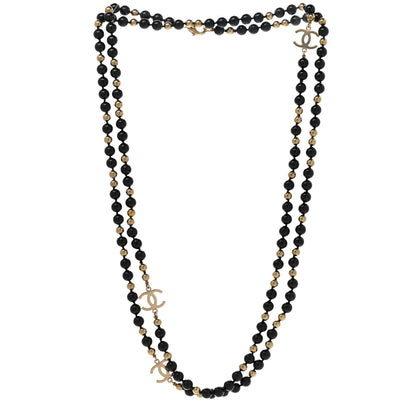 Chanel Metal Beaded CC Long Necklace Gold Black 3 of 8