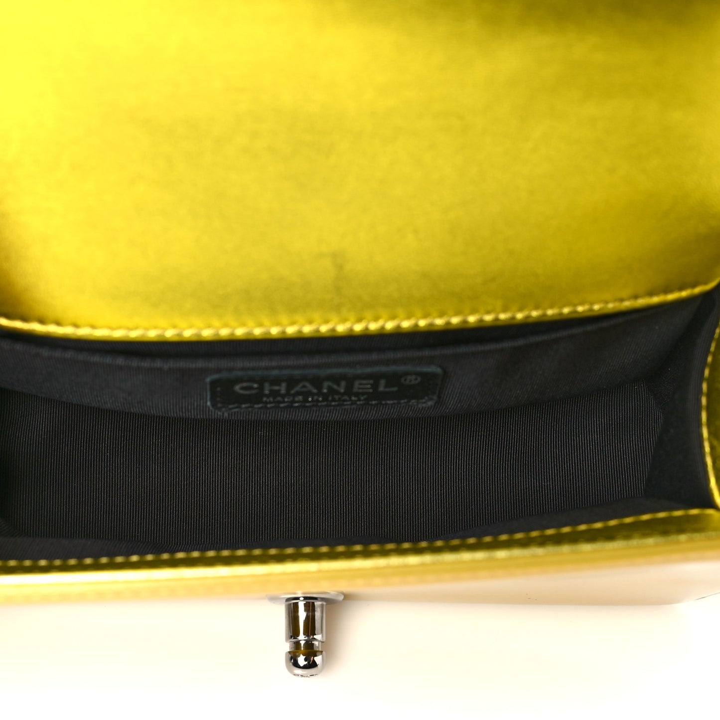 Metallic Patent Calfskin Quilted Small Boy Flap Yellow