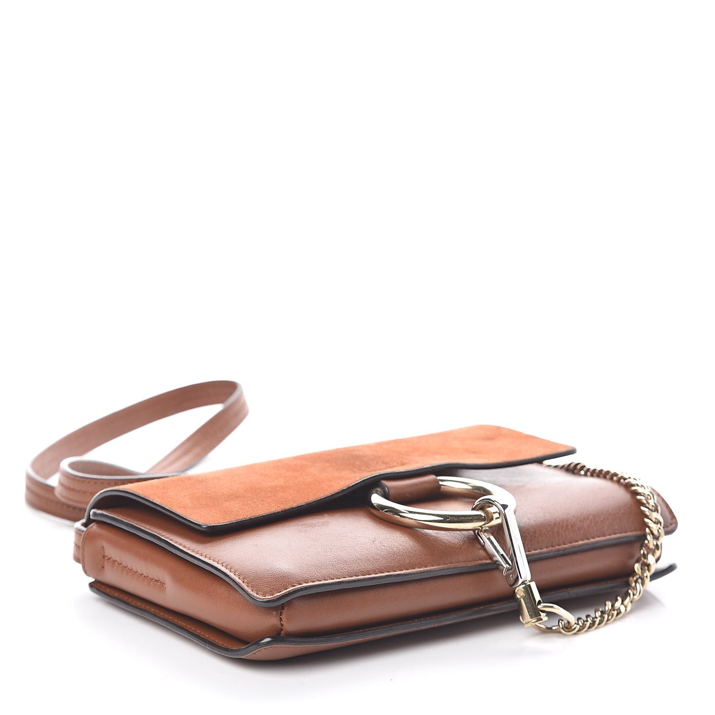 Suede Calfskin Small Faye Shoulder Bag Tobacco