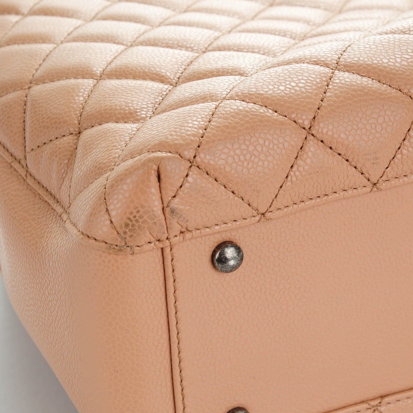 Caviar Quilted Large City Shopping Tote Beige