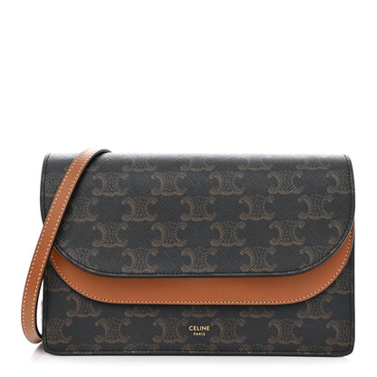 Celine Triomphe Canvas Lambskin Wallet On Strap Tan 1 of 11
