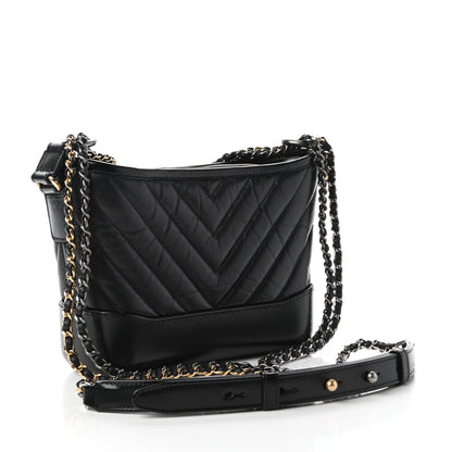 Chanel Aged Calfskin Chevron Quilted Small Gabrielle Hobo Black 3 of 12