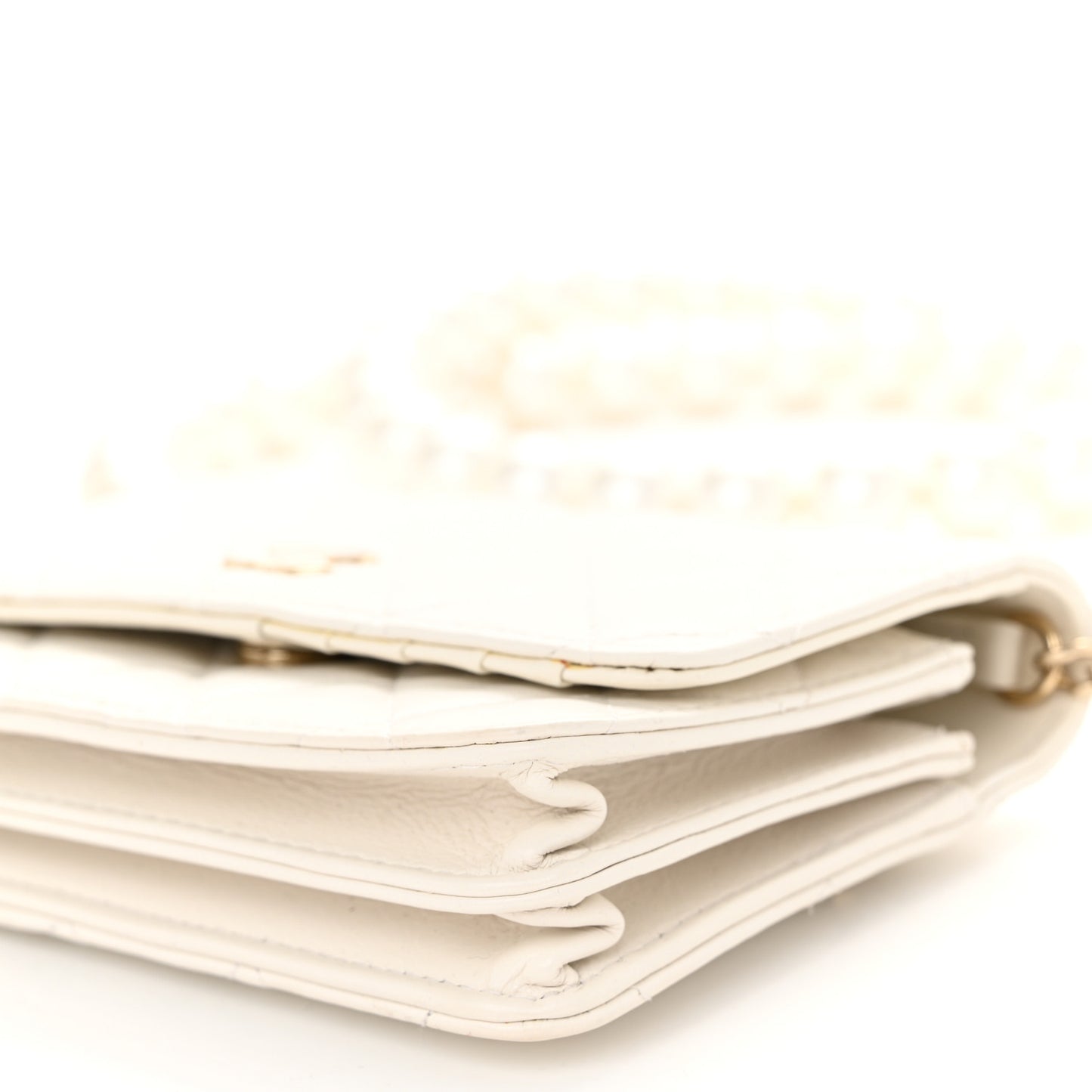 Calfskin Quilted Mini Maxi Pearls Wallet On Chain WOC White