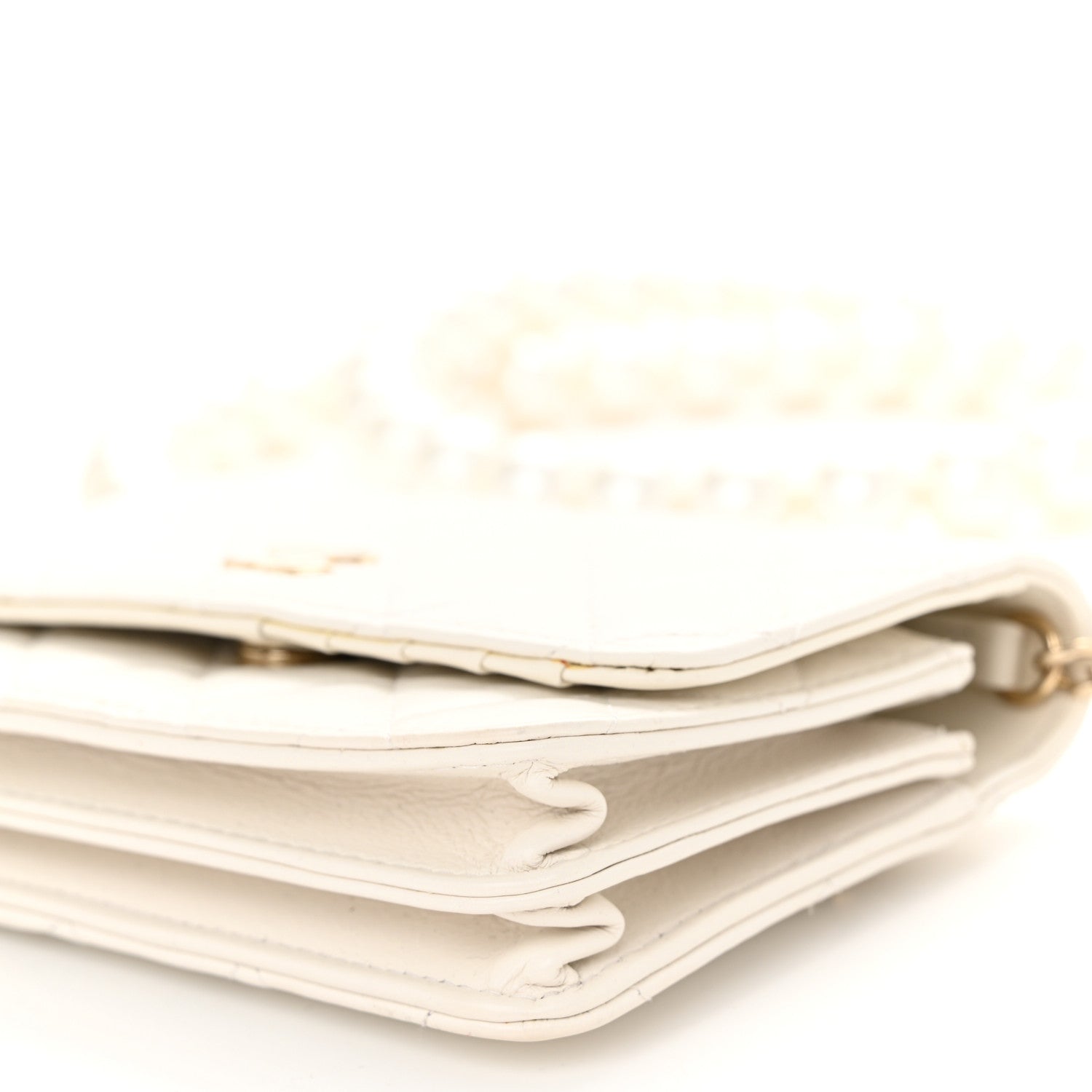 Chanel Calfskin Quilted Mini Maxi Pearls Wallet On Chain WOC White 10 of 10