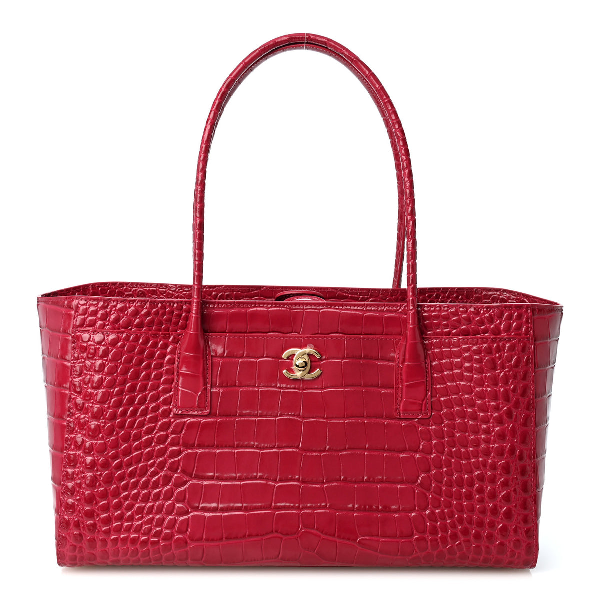 Calfskin Crocodile Embossed Archetype Small Shopping Tote Fuchsia