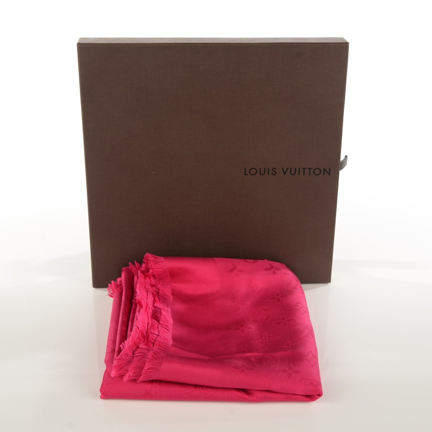 Silk Monogram Butterfly Square Shawl Fuchsia
