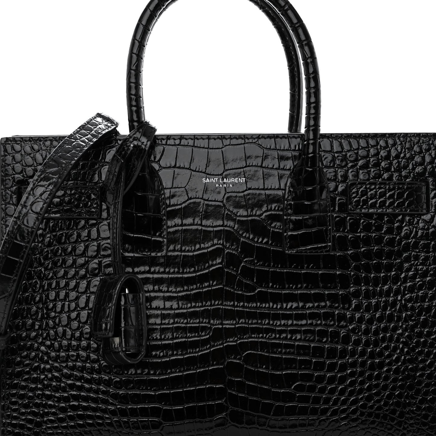 Calfskin Crocodile Embossed Baby Sac De Jour Black
