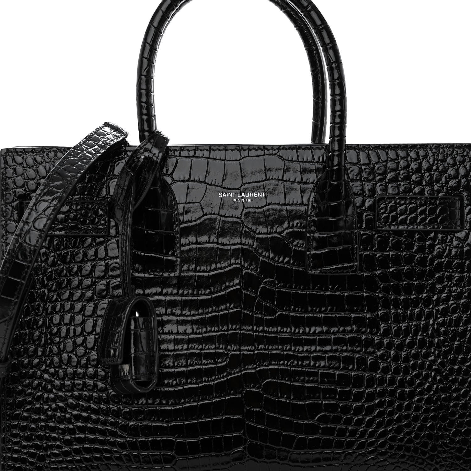 Saint Laurent Calfskin Crocodile Embossed Baby Sac De Jour Black 7 of 9