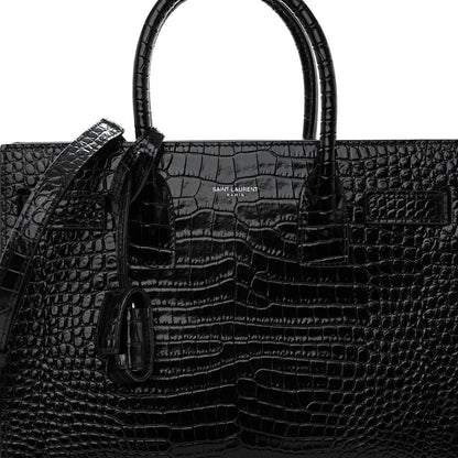 Saint Laurent Calfskin Crocodile Embossed Baby Sac De Jour Black 7 of 9
