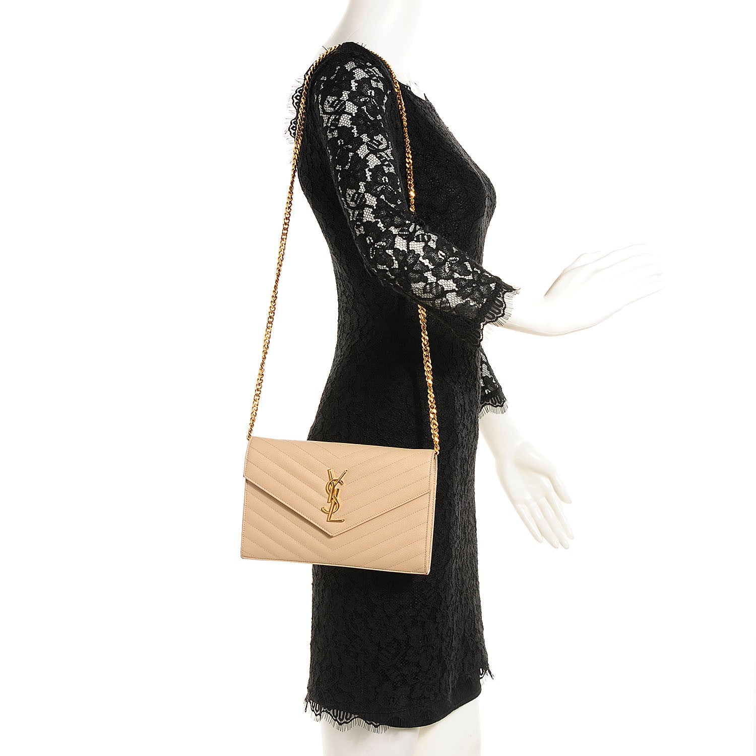 Saint Laurent Grain De Poudre Matelasse Chevron Monogram Chain Wallet Powder 2 of 8