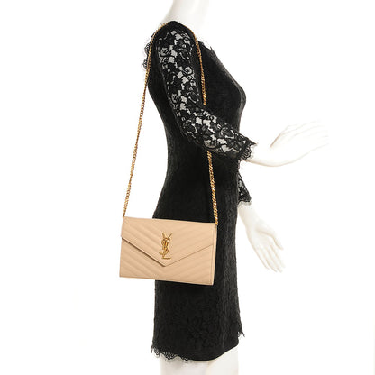 Saint Laurent Grain De Poudre Matelasse Chevron Monogram Chain Wallet Powder 2 of 8