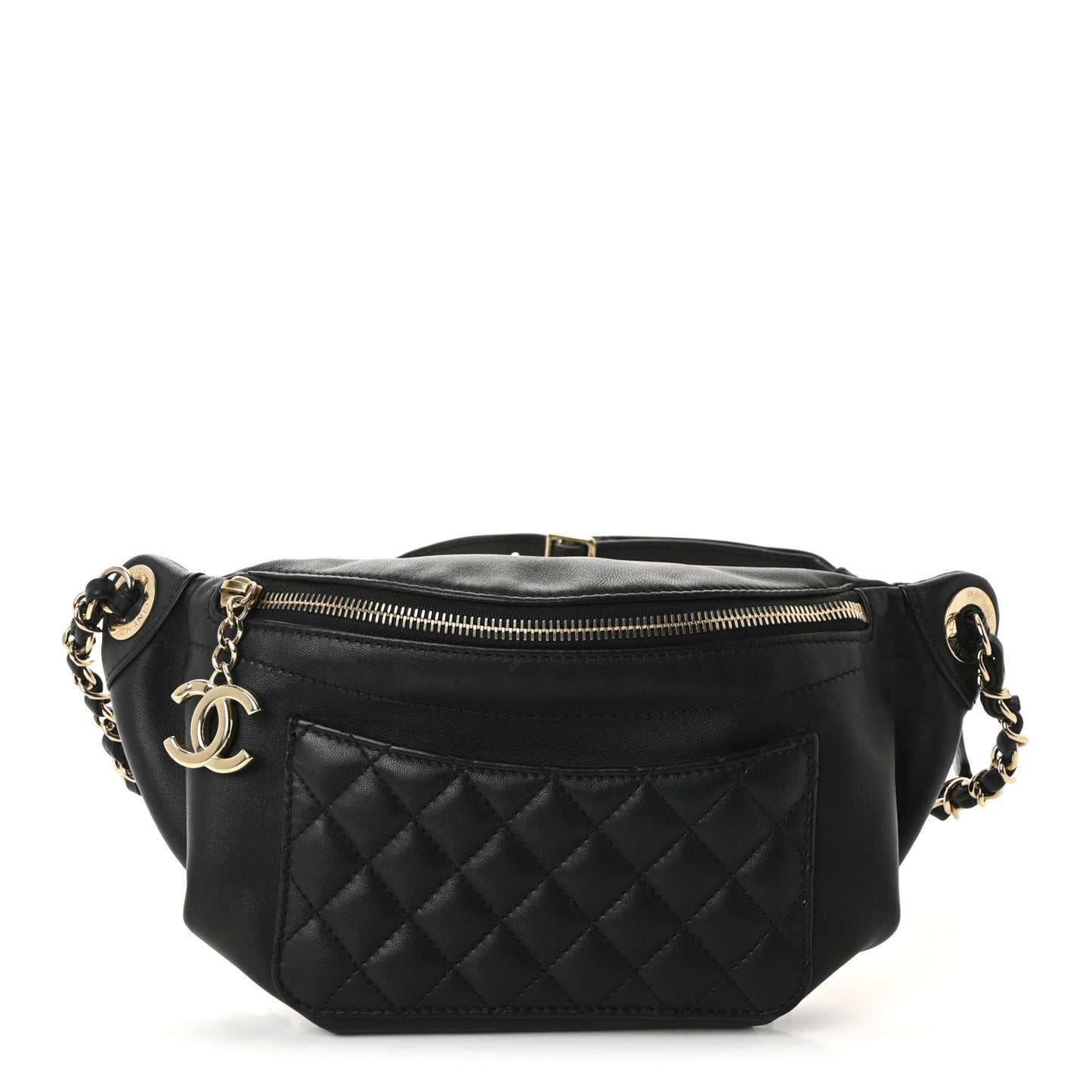 Lambskin Quilted Waist Bag Fanny Pack Black
