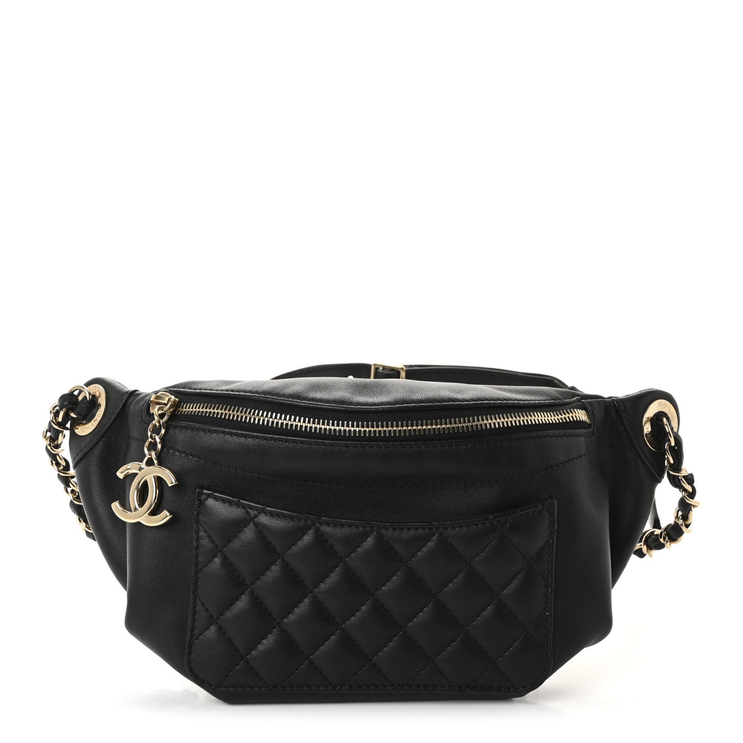 Chanel Lambskin Quilted Waist Bag Fanny Pack Black 1 of 10