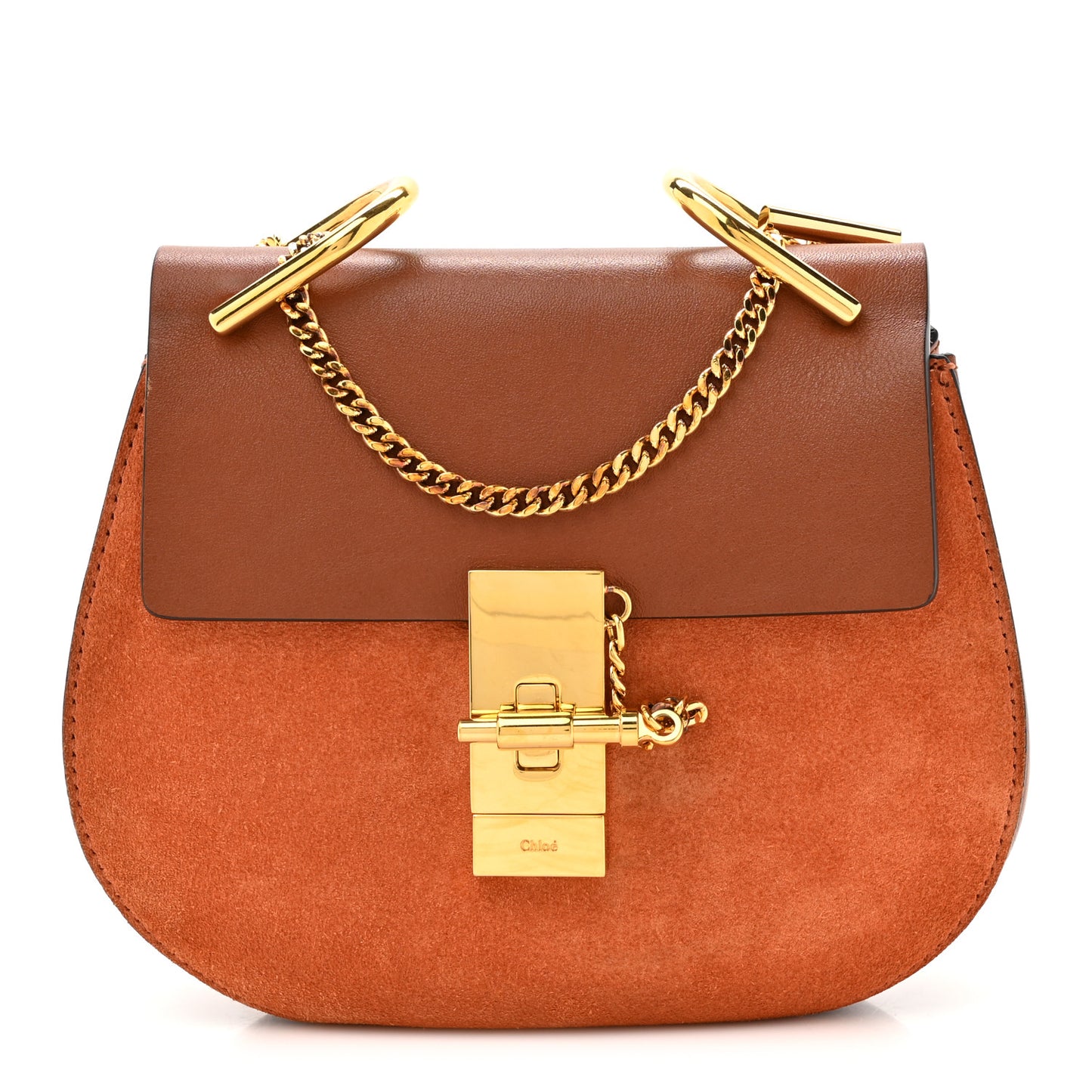 Suede Smooth Calfskin Mini Drew Shoulder Bag Tobacco