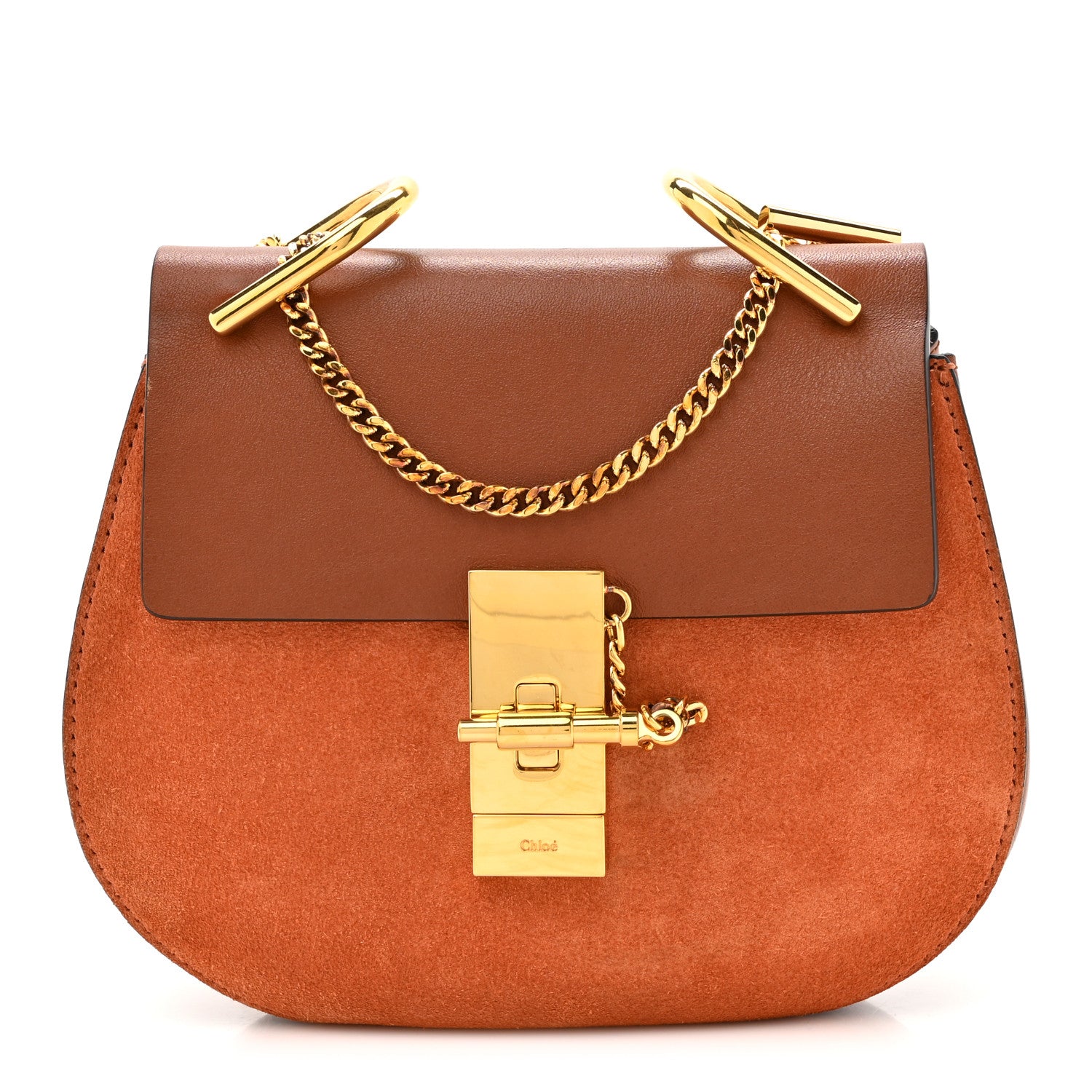 Chloe Suede Smooth Calfskin Mini Drew Shoulder Bag Tobacco 1 of 10