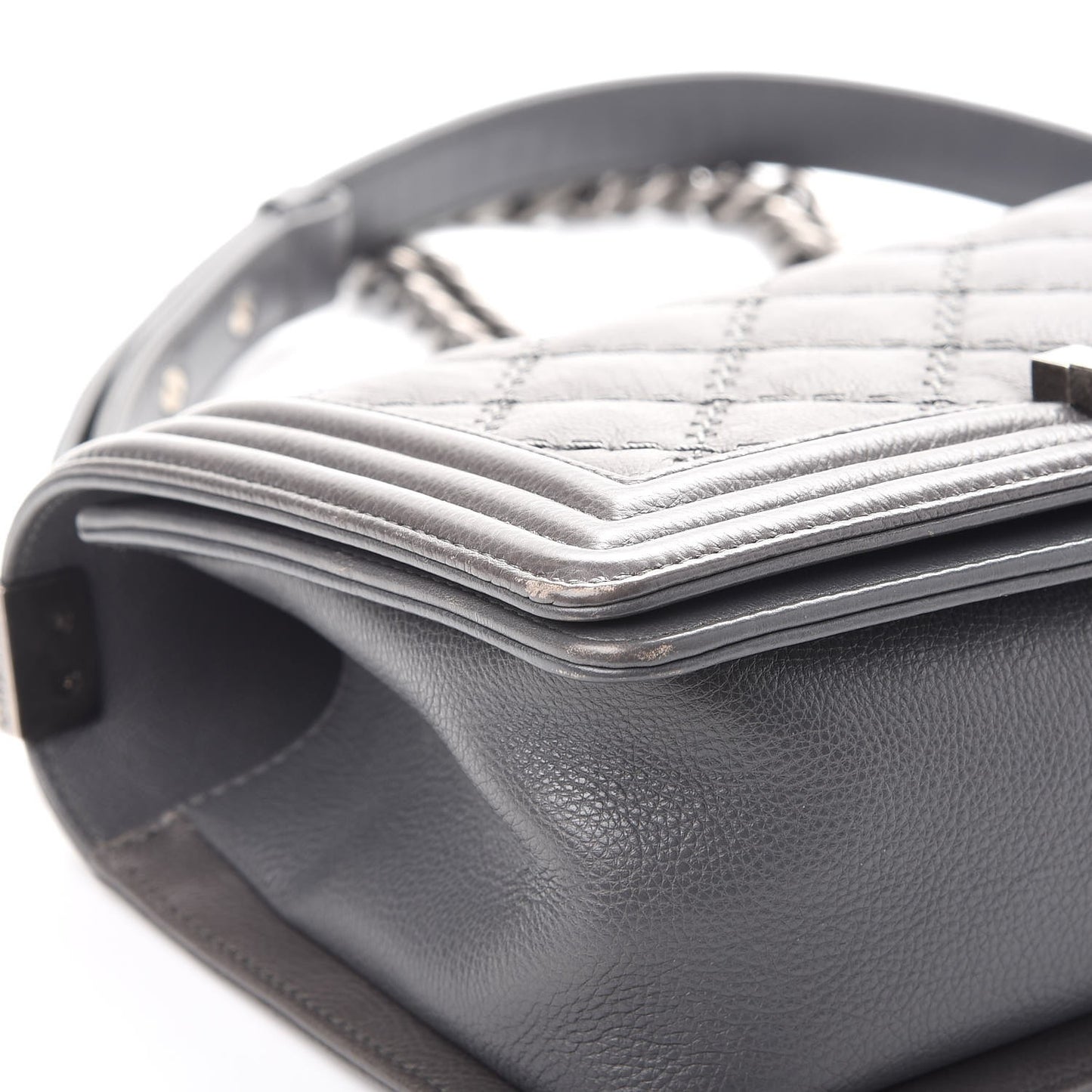 Calfskin Double Stitch Medium Boy Flap Grey