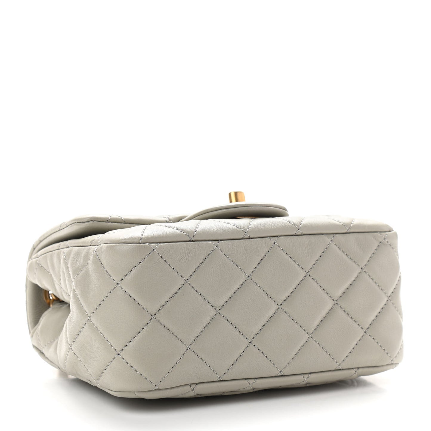 Lambskin Quilted Mini Pearl Crush Flap Light Grey