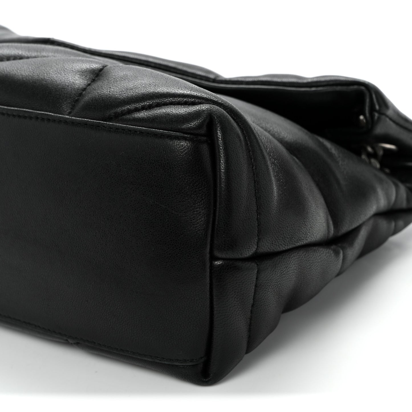 Lambskin Quilted Small Loulou Puffer Monogram Chain Satchel Black