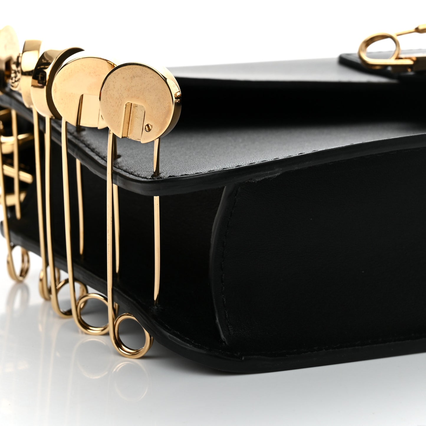 X VERSACE Vitello Seta Fendace Brooch Baguette Black