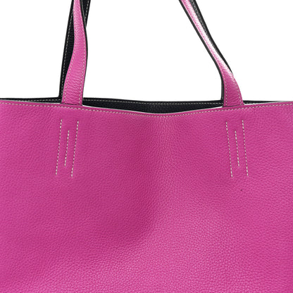 Hermes Taurillon Clemence Double Sens 36 Reversible Tote Bleu Nuit Magnolia 23 of 35