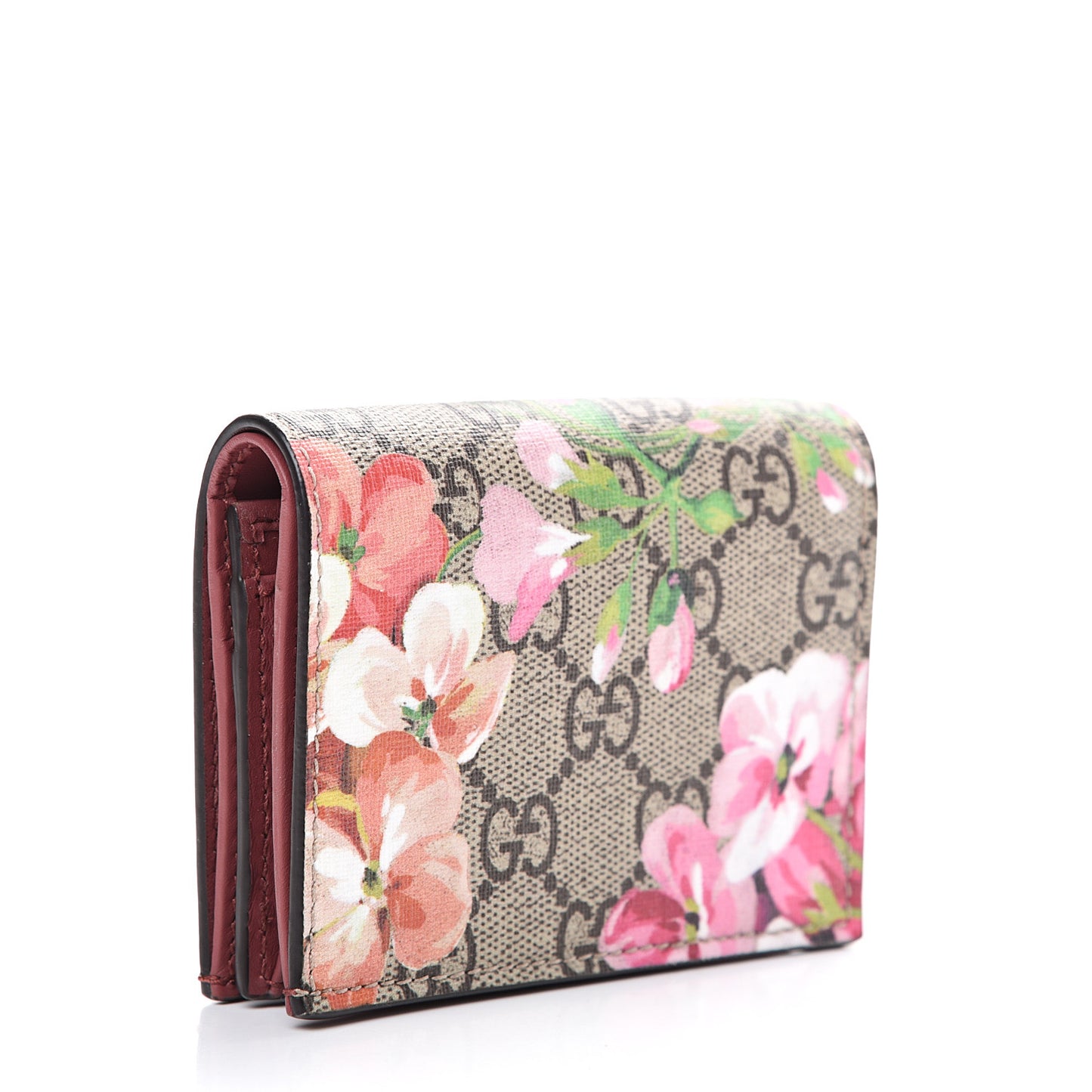 GG Supreme Monogram Blooms Card Case Wallet Beige Multicolor Dry Rose