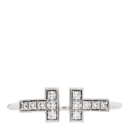 Tiffany 18K White Gold Diamond T Wire Ring 50 5.5 1 of 5